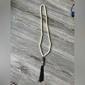 Stella & Dot Cream Beaded Necklace with Black Tassel